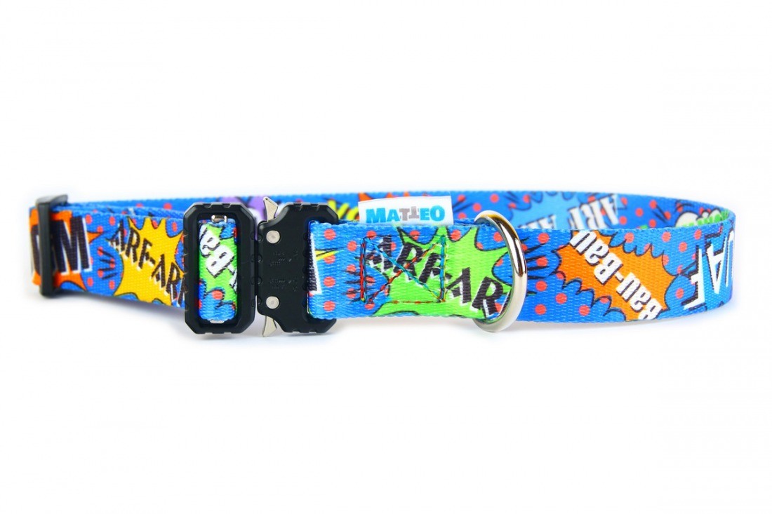 Collar With A Metal Buckle - Blue Graffiti